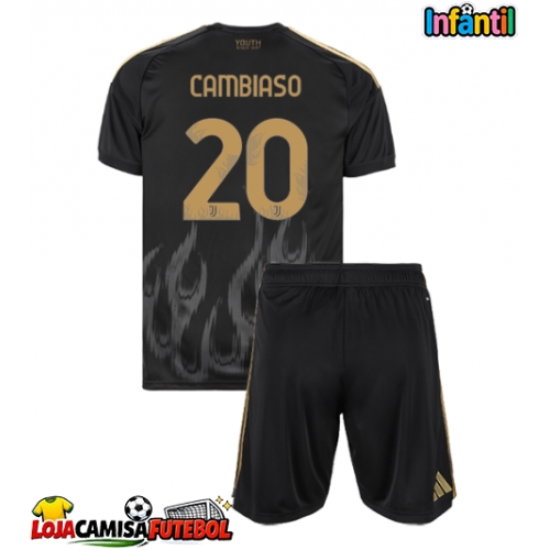 Camisa de Futebol Juventus Andrea Cambiaso #20 Equipamento Alternativo Infantil 2026-27 Manga Curta (+ Calças curtas)